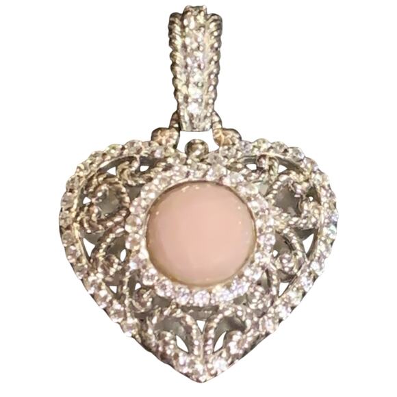 Judith Ripka Pendant/Enchancer Sterling Silver, Pink Opal and CZ Heart Filigree - Picture 3 of 5